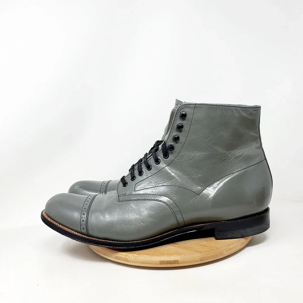 Stacy Adams Madison Boots Mens 11 E Grey Leather Cap‎ Toe Dress Ankle Shoes